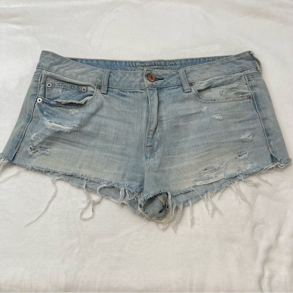 American Eagle Boy Midi Jean Shorts Size 14 Distressed Raw Cutoff Hem